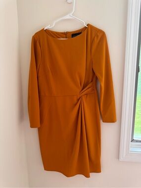 Donna Morgan Long-Sleeve Twist-Accent Dress in Mustard Yellow